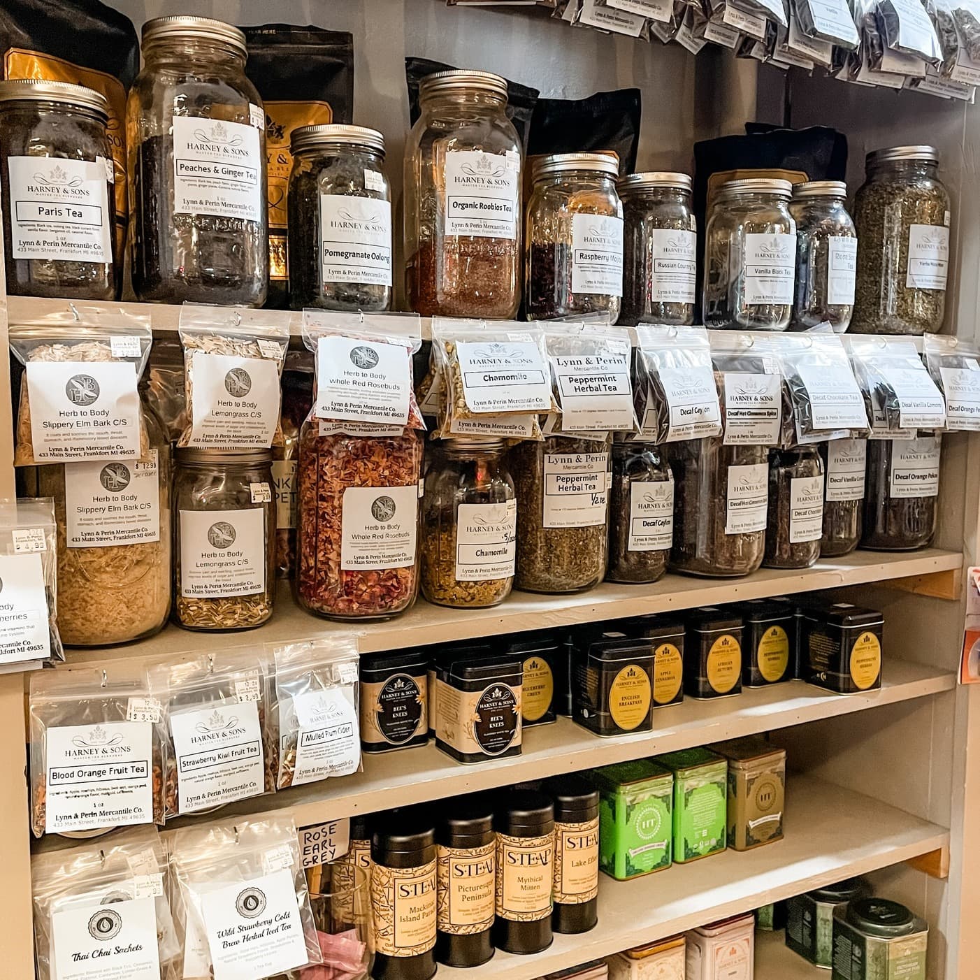 Interior of Frankfort Spice & Oil Co. — small-batch spices, teas, balsamic vinegar, and olive oil in Frankfort, Michigan
